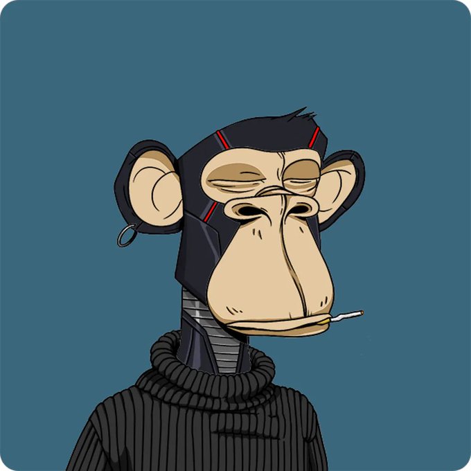 The image features a cartoon monkey wearing a black sweater with a red collar and a red nose. The monkey has its eyes closed and appears to be smoking a cigarette, giving off an impression of relaxation or contemplation. The caption below the image reads "For the first time today I got a taste of what it's like to own a BAYC. Yes, I have a loan on it and I'm not ashamed to admit it,but right now I'm actually thinking about delisting this fluffy guy, paying it off, and just keeping him, because he's absolutely amazing!".