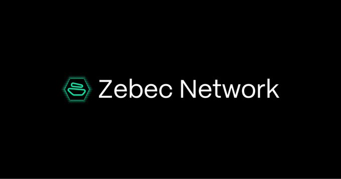 The Zebec Network logo displayed on a black background, featuring a green hexagonal icon with a stylized 'S' shape next to the white text 'Zebec Network'.
