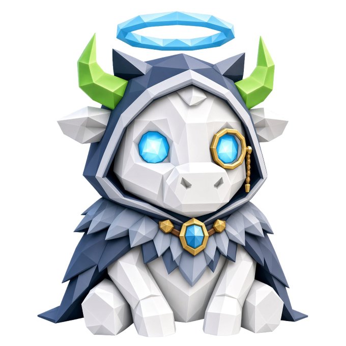 A cute low-poly dragon-like creature with green horns, a blue cape, and a golden monocle sits beneath a glowing blue halo. The image likely serves as promotional artwork for an upcoming NFT mint launch on LaunchMyNFT.