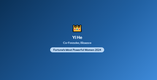 The image features a woman named Yi He, who has made it to Fortune's Most Powerful Women list. She co-founded Binance, an online cryptocurrency exchange platform that has been gaining popularity worldwide. The background of the image is blue with white text, which reads "Co Fuentes Binace". This suggests that the post might be related to a discussion or review about the company and its achievements in the financial world.