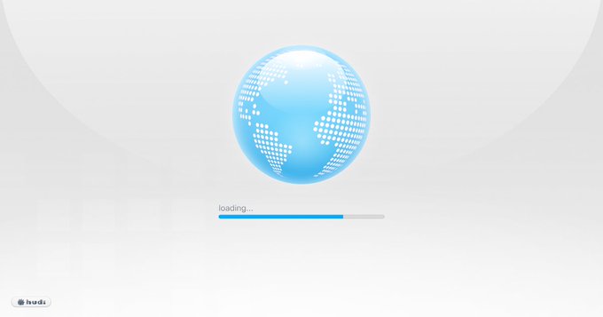 A loading screen featuring a blue digital globe with the text "loading..." and a progress bar, branded with the "hudi" logo in the bottom corner, visually representing the anticipation of the Hudi platform launch mentioned in the post.