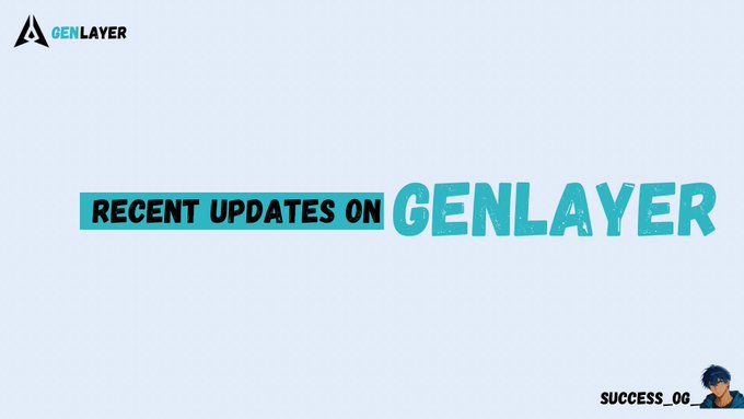 A light blue graphic with text "RECENT UPDATES ON GENLAYER" and a small character avatar in the bottom right with the username 'SUCCESS_06_'.