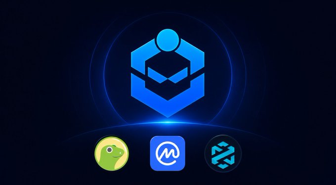 A digital graphic displays a blue hexagonal logo with a person icon at the top, with three circular icons below on a dark background.