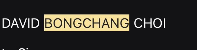 The image is a YouTube-style channel banner displaying "DAVID BONGCHANG CHOI" in white text against a black background, with "BONGCHANG" highlighted in a tan/beige rectangle. This appears to be the branding for a financial content creator, whose channel the post references when discussing the "$2T capex" topic.