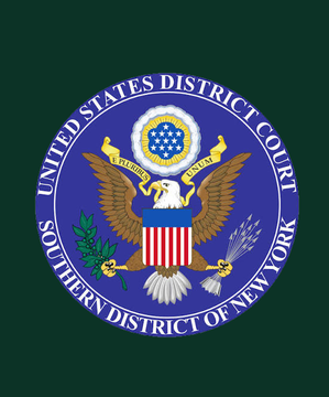 The official seal of the United States District Court for the Southern District of New York (SDNY), where crypto lender Celsius filed its lawsuit against BitMEX to recover 6,360 Bitcoin worth $485M lost during the March 2020 crash.