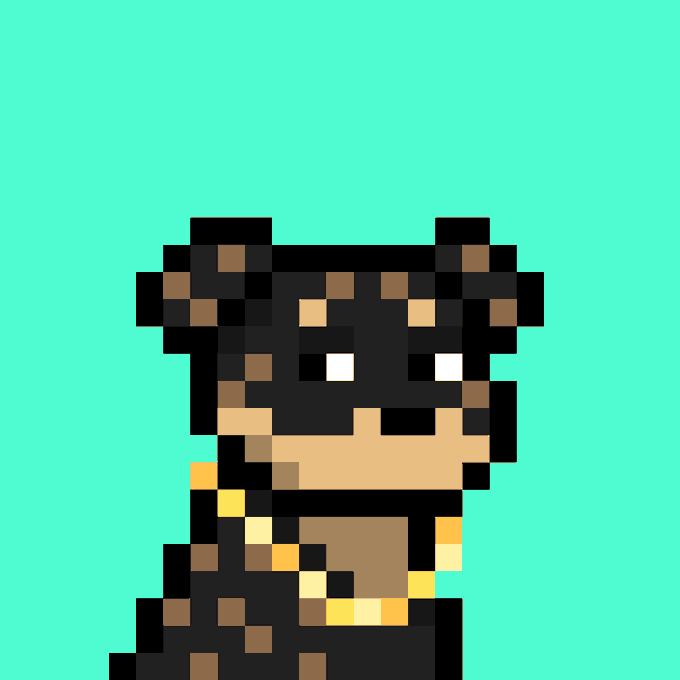 A pixel art style portrait of a dark-haired character with tan skin on a green background, showing only the upper portion of the body.