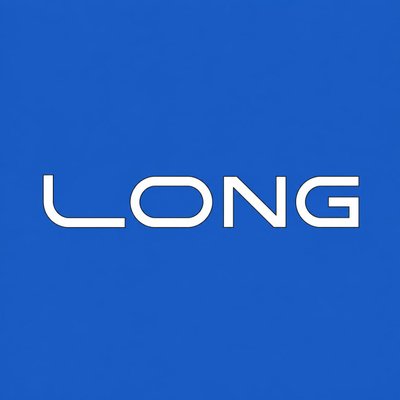 The image shows a logo with the white text "LONG" displayed prominently against a solid blue background, representing the $LONG token from the Longdotsupply project mentioned in the post. This minimalist branding aligns with the post's discussion of the meme launchpad token on the Arc blockchain, even though Arc's public mainnet hasn't officially launched yet.