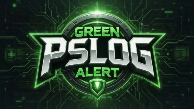 Stylized 'GREEN PSLOG ALERT' logo with a glowing green color scheme set against a dark circuit board background.