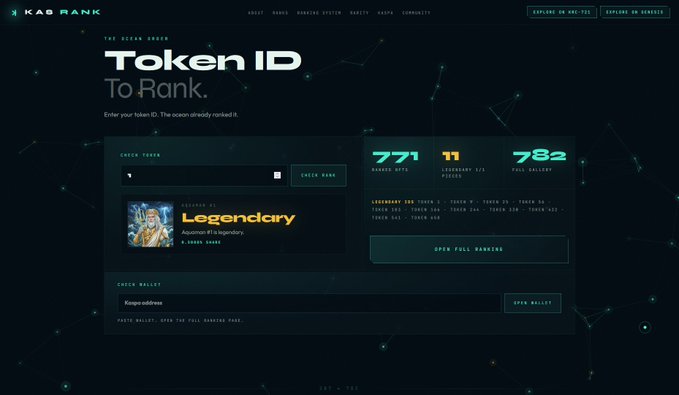 The image shows a website called "KassRanks" that displays information about the game "KasRank". It has a dark blue background with white text, and there are two tabs open at the top of the page - one for "Taken ID" and another for "Legendary". The main content of the image is focused on the game's details.

The post mentions that the deep has spoken about the game, specifically discussing its hierarchy and how it works. It also highlights the fact that every NFT (Notional) has its own rank, which means that each NFT has a unique identifier based on its position in the hierarchy. The post emphasizes that every rank has its share of the game's rewards, and there is a tool fee for entering the holder pool.

The image also includes a list of depths with their corresponding ranks, providing information about the different levels within the game. Overall, the image provides an overview of the game "KasRank" and its ranking system.