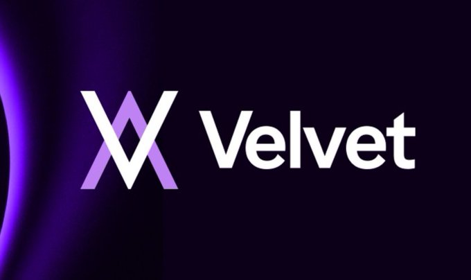 A logo displaying the stylized "V" symbol and "Velvet" text on a dark purple background, representing Velvet Capital—a DeFi trading workbench highlighted in the post as a project participating in YZi Labs Amplify Season 1.