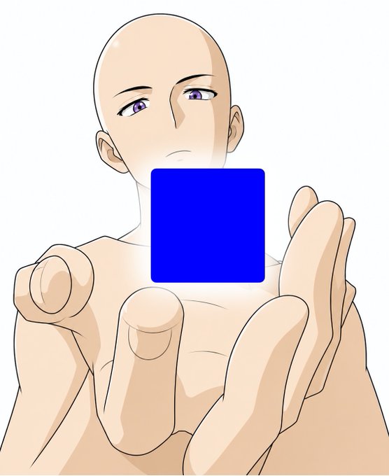 A bald, purple-eyed anime-style character holds out a glowing blue square toward the viewer, symbolizing the opportunity to own a piece of the digital future that Base is offering. The outstretched hand and glowing block serve as a visual metaphor for Base's promise that "the internet gave everyone a voice, and Base gives everyone a chance to own, build, and earn."