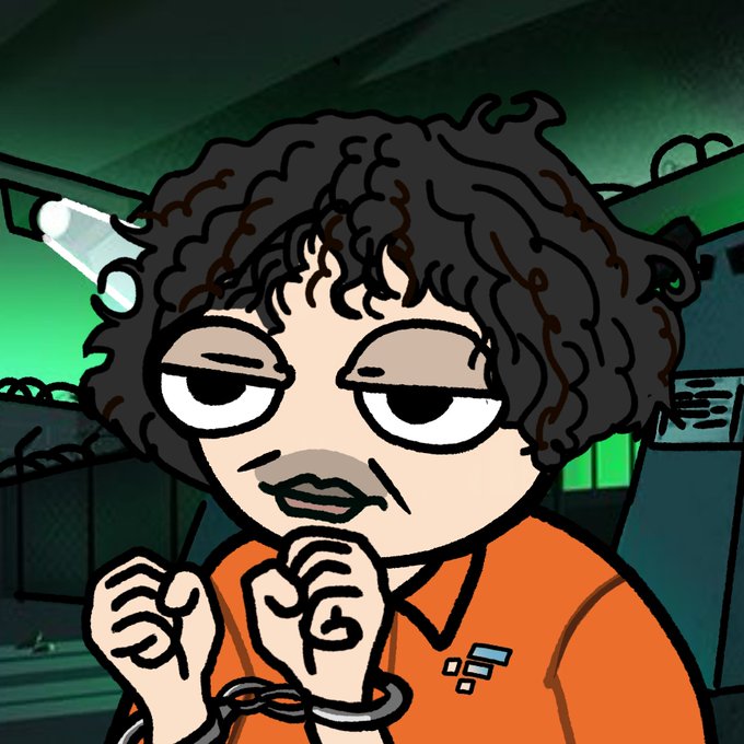 The image features a cartoon character with curly hair, wearing an orange shirt that has "eth wallets?" written on it. The character appears to be holding onto a chain or a rope, possibly as part of a joke or a playful act. The caption above the image reads "Eth wallets? Stay locked in", which is likely meant to be humorous and related to the cartoon's theme.