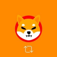 An orange app icon featuring a white Shiba Inu dog face inside a red circle, with a white refresh/reload arrow symbol below it on an orange background.