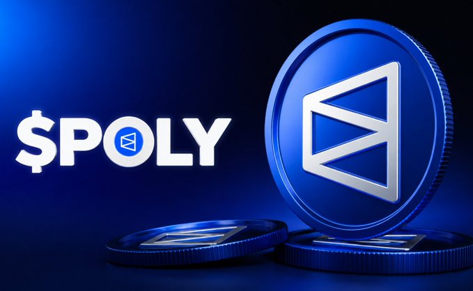 The image features a blue coin with a white "POLY" logo, which is placed on top of two other coins against a dark background. The text "What if @POLY actually launches $POLY this month?" is written below the coin. This suggests that there might be an upcoming launch or promotion related to the cryptocurrency Poloy.