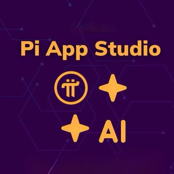 A promotional graphic for "Pi App Studio" displayed on a dark purple background with hexagonal patterns, featuring the Pi cryptocurrency logo and "AI" text alongside sparkles. The image aligns with the post's message about open AI development, symbolizing Pi Network's commitment to breaking tech monopolies by providing free, accessible platforms for startups and developers to build.