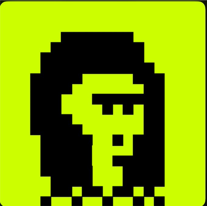 A pixelated black question mark on a bright lime green background.
