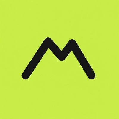 The image displays a black stylized "M" logo on a bright lime green background, which appears to be associated with the newly launched Earnest90 ($ERNT200) token on Base via OneTokenHub. The simple mountain-like "M" design reflects the minimalist, community-first ethos mentioned in the launch announcement—no big funding or hype, just a founder's vision brought to life.