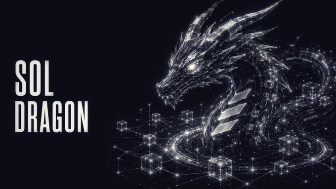 The image features a stylized, futuristic silver dragon composed of intricate metallic and digital elements, set against a dark background with glowing geometric cube patterns. The text "SOL DRAGON" appears in bold white lettering on the left, tying into the post's theme of disciplined, automated Solana (SOL) perpetual futures trading—the dragon symbolizing power and precision in executing pre-planned trades.