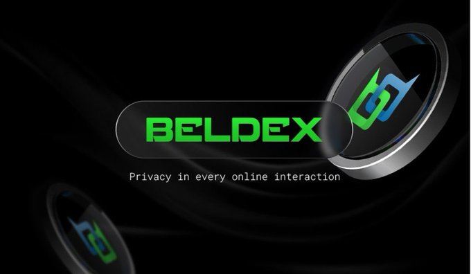 A graphic displays the green 'BELDEX' logo with the tagline 'Privacy in every online interaction' alongside a stylized 'B' emblem on a dark background.