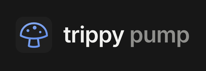 A logo on a black background features a blue mushroom icon next to the text 'trippy pump'.