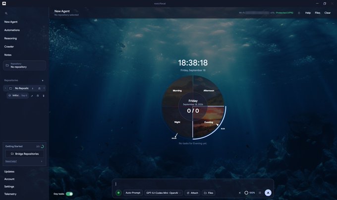 A screenshot of a software interface showing a clock widget displaying 18:38:18 on Friday, September 19, with an underwater-themed background and sidebar navigation options.