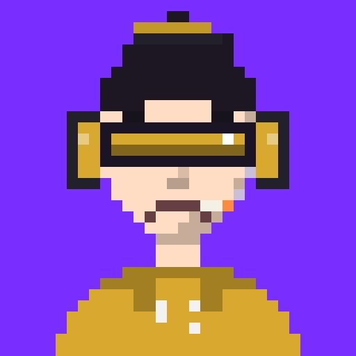 A blocky pixel-art avatar of a man with a brown goatee, wearing large yellow goggles and a yellow hoodie against a purple background, serving as a promotional graphic for a free mint NFT giveaway for @InkHuman, with instructions to drop an EVM wallet within 30 minutes.