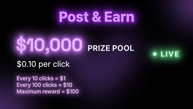 The image features an advertisement for a contest offering $10,000 to anyone who can click on it and share it with their friends. The post, which is a banner or poster hanging over someone's shoulder or posted online, encourages users to enter the contest by rewarding them with cash for sharing.