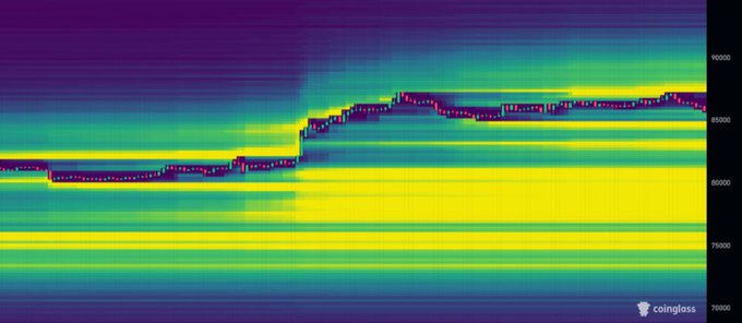 A Coinglass liquidation heatmap displays Bitcoin's price hovering near $89,000, with a notable cluster of leverage positions and a prominent price step-up around the $81,000 level—highlighting the $78K–$81K liquidity zone mentioned in the post as a potential DCA opportunity before Bitcoin's next move toward $90K, then $95K–$100K.