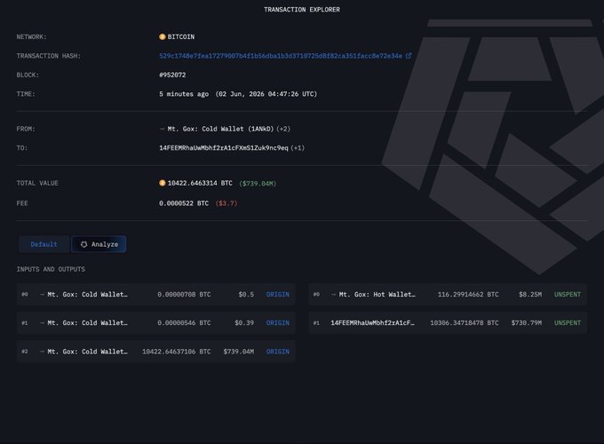 The image shows a screenshot of a computer screen displaying a transaction summary page for Bitcoin trading. The main focus of the image is a table that lists various transactions, including the amount of Bitcoins being sent or received, as well as the total value of the transactions in Bitcoins and other cryptocurrencies. The text on the screen indicates that there are currently 6 transactions happening at once, with a total value of $739 million.