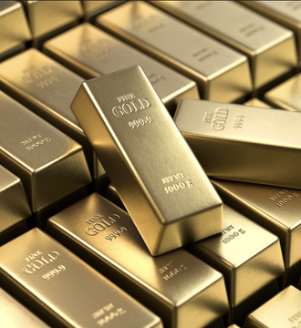 Gold bars stamped "Fine Gold 999.9" are stacked in a vault, visually representing the gold ETF inflows referenced in the post about Wall Street's bearish Bitcoin positioning and JPMorgan's upside thesis. The gleaming bullion reinforces the contrast between gold's full recovery from 2026 outflows and Bitcoin's only partial ETF rebound, with one bar prominently propped up to symbolize gold's current strength over crypto.