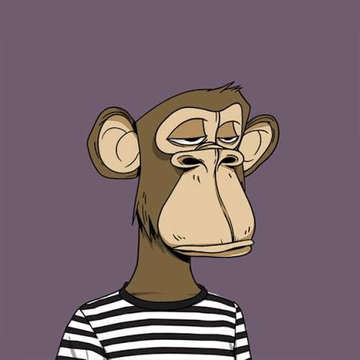A cartoon illustration of a bored-looking monkey wearing a black-and-white striped shirt against a purple background.