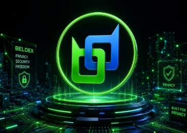A glowing Beldex (BDX) logo is displayed on a neon-lit platform with the text "BELDEX," "PRIVACY," "SECURITY," and "FREEDOM," symbolizing the project's privacy-focused branding and complementing the post's emphasis on the Beldex Name Service (BNS) as a decentralized approach to digital identity rather than username ownership controlled by platforms.