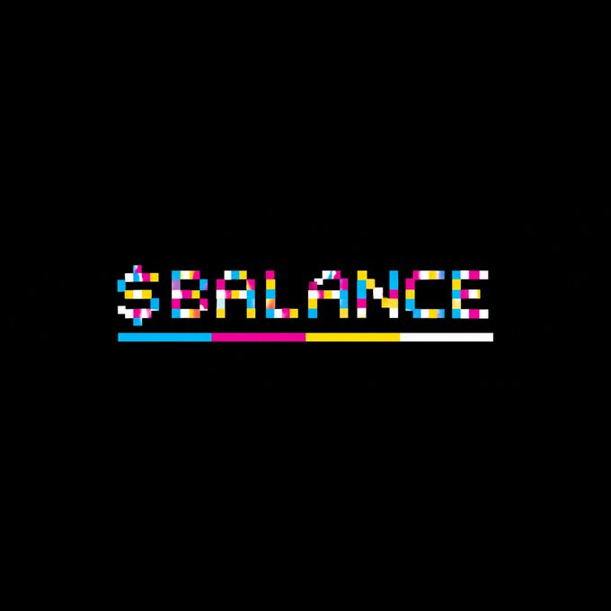 A black graphic displays “$BALANCE” in multicolored pixel art above cyan, magenta, yellow, and white bars. It illustrates Jack Butcher’s $BALANCE token, with the post noting 15 converted Statement NFTs totaling 744,311.8830 $BALANCE and a max supply of 53,752,386 on Ethereum.