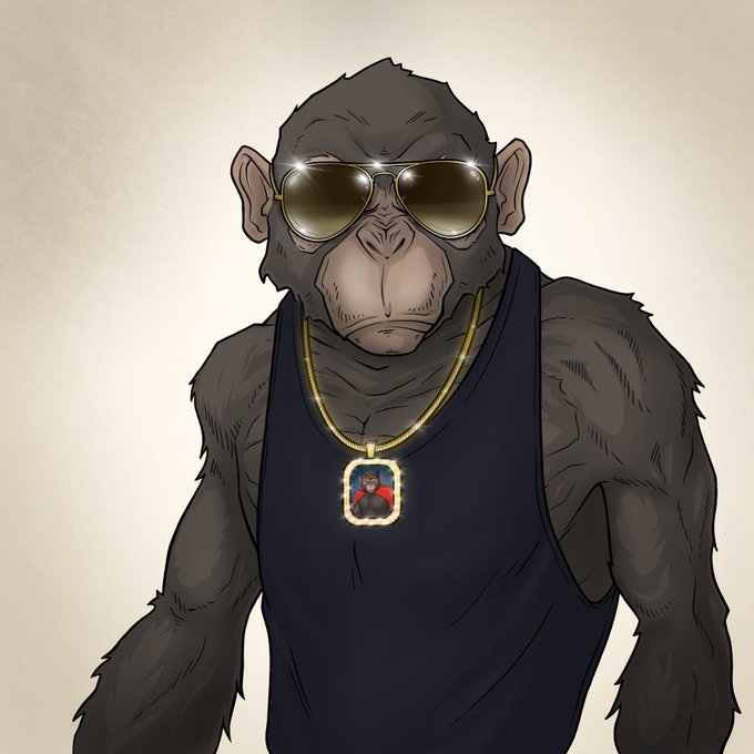 A stylized portrait shows a muscular ape wearing reflective aviator sunglasses, a black tank top, a gold chain, and a pendant, with no readable text or ticker visible. The “It’ll be @Grapes forever.” post frames the image as an enduring symbol or tribute to the Grapes brand/community.