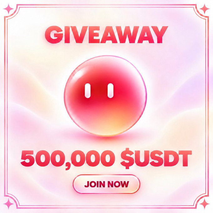 A pink and orange gradient promotional graphic featuring a glossy 3D smiley ball that advertises a "GIVEAWAY" of "500,000 $USDT" with a "JOIN NOW" button, matching the ZUZU COIN giveaway announcement offering 450 $USDT to the first 2,000 participants.