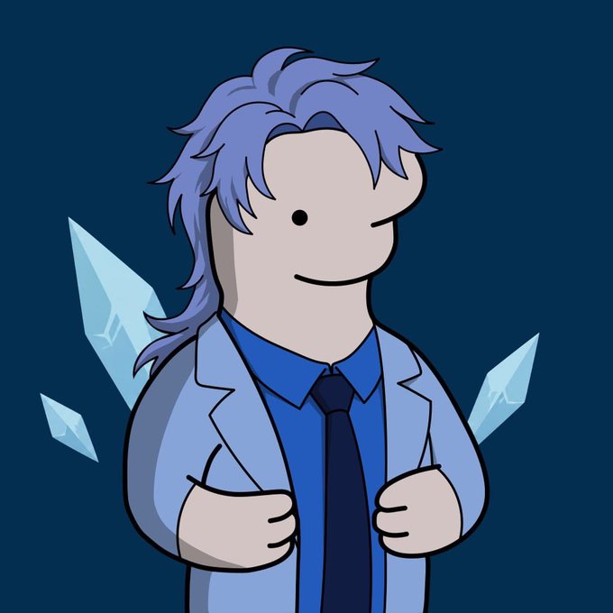 A cartoon illustration shows a character with blue hair wearing a lab coat and tie, standing among floating ice crystals. The image doesn't visually support the post's urgent pitch about a "GTD Spot," as the whimsical style doesn't convey legitimacy or urgency for the giveaway.
