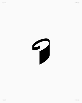 A minimalist logo design featuring a stylized black and white 'D' or bookmark-like emblem with a curved top loop on a clean white background.