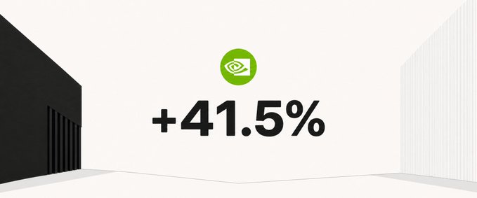 A minimalist graphic showing the NVIDIA logo above the text '+41.5%' on a white background with architectural elements.
