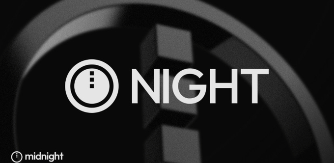 A stylized graphic featuring a circular icon with a stylized "i" symbol next to the bold white text "NIGHT" against a dark, abstract background, with a small "midnight" watermark in the corner. The minimalist, dark aesthetic visually reinforces the post's themes of privacy, anonymity, and permissionless infrastructure offered by the Midnight Network.