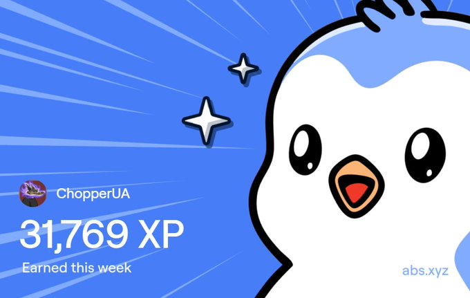 The image features a cartoon penguin with a blue head and white body, sitting against a blue background that has a starburst effect. The text at the bottom of the image reads "Tuesday means XP day on Abstract 31,769 XP this week." This suggests that the post is related to an XP-themed event or competition happening on Tuesday.