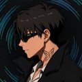 The image features a man with a tattoo, wearing sunglasses and a black jacket. The background of the image is dark blue, which contrasts with the man's attire. There are no texts or other objects present in the image. The focus on the man and his appearance suggests that he might be a character from an anime or a video game.