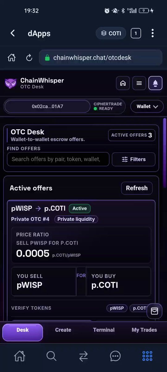 The image shows a cell phone screen that displays information about a cryptocurrency trading app called ChainWhisper. It has multiple active items, including ActiveOffers and selling pool, as well as active chats with users. Additionally, there are options for messaging other users on the app or entering trade data into the system. The conversation around the app seems to be discussing its features and benefits for cryptocurrency trading.