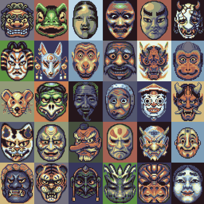 The image features a grid of various masks, each with different colors and designs. The masks are arranged in rows and columns, creating an organized and visually appealing pattern. The masks include Asian-style masks that represent different animals or characters from Japanese culture. The masks are displayed on a blue background, which contrasts nicely with the vibrant colors of the masks. The post appears to be about the masks, possibly discussing their significance or artistic value in relation to the theme of "mint Day" and the cultural context it represents.