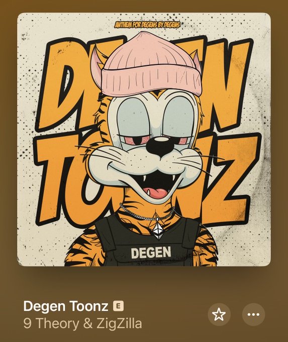 The image features a cartoon cat wearing a hat, with the text "Degen Toonz" written above its head. The background of the image is white, which contrasts with the orange color of the cat's fur. Below the cat, there are two lines of text that read "9 Theory & Zigzag".