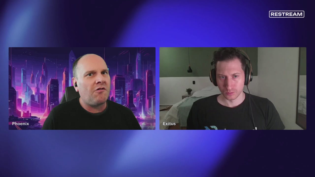 The image shows a screen with two men sitting next to each other, both wearing headphones. They appear to be engaged in an online gaming session or participating in a video call. The background of the image features a city skyline, suggesting that they might be playing a game set in a virtual urban environment. The caption "Decred Pulse - The entire Decred Stack in your hands" indicates that this is likely a promotional post for a Decred-based streaming platform.