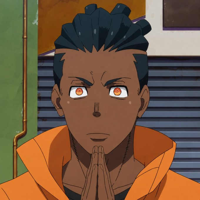 An anime character with dark skin, dreadlocks, and striking orange eyes presses his hands together in a prayer-like gesture, wearing a bright orange hoodie. The character's earnest, focused expression complements the post's motivational tone of seeking blessings and protecting liquidity for a successful day ahead.
