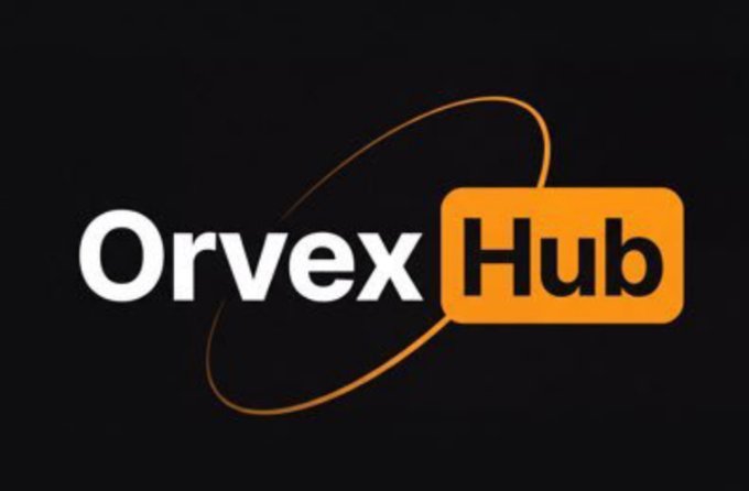 The image displays the "Orvex Hub" logo in white and orange text on a black background, featuring a stylized orbital ring design around the brand name. This logo serves as the visual branding for the $ORVX project, complementing the update regarding the closure of the claim window and ongoing token distribution in advance of upcoming exchanges.