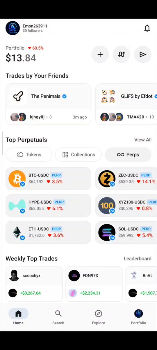 "Futures Trading" is not visible in the image, as only the Deposit Funds option and "Top Perfumeries" are shown. The remaining options could be Hyperliquid or other chains. Also, the app is described as a Mobile Tester which implies that it might be exploring new features or testing functionality on mobile devices to determine if they are user-friendly.
