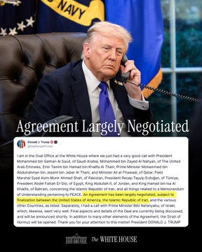 A political poster for Donald Trump's agreement with Iran, featuring a man on the phone and text discussing the agreement.