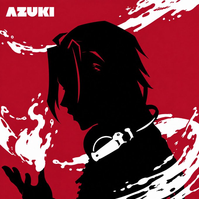 Stylized album artwork for "AZUKI" featuring a black silhouette of an anime character with headphones against a bold red background with white splash effects.